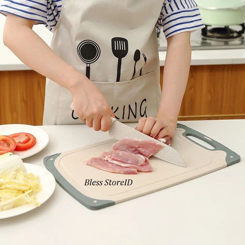 Talenan  Daging Buah Sayur Premium Food Grade Antislip 2 Sisi Chopping Board Buah Sayur Jerami Gandum Cutting Board Talenan 45x28cm