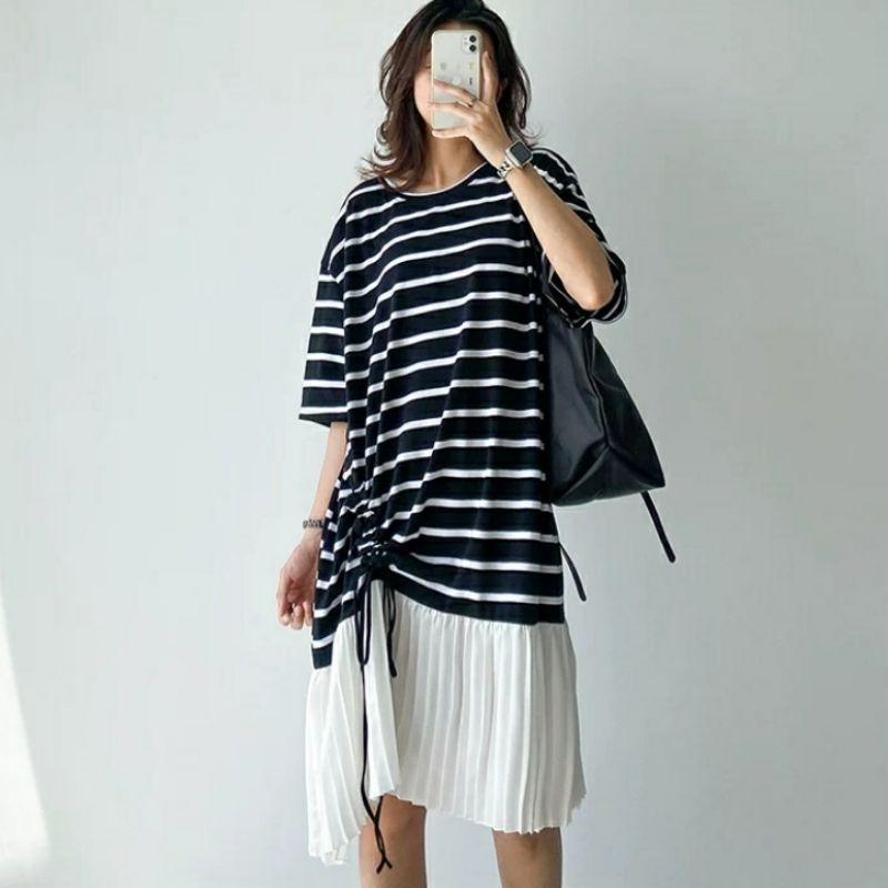 MDLV ~ 85810# Belinda Drop Waist Drawstring  Dress Salur Dress Premium Fashion Import