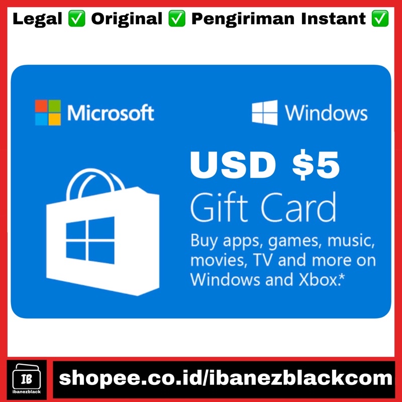 Jual Microsoft Windows Gift Card $5 Gift Card Digital Code | Shopee ...