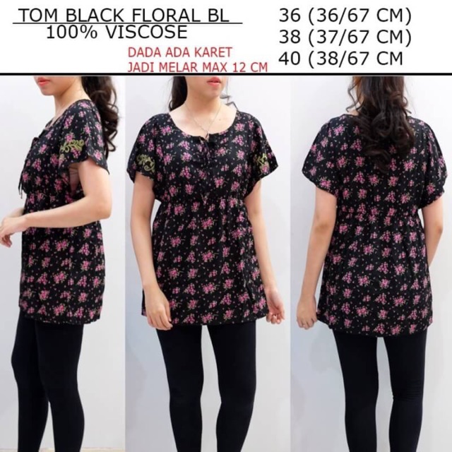Blus atasan floral hitam wanita branded TOM TAILOR original murah