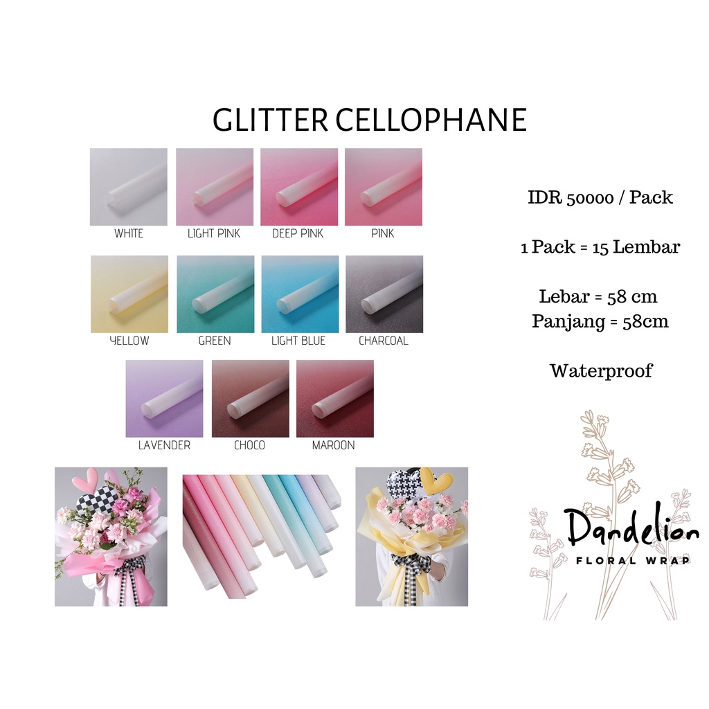 

FLOWER WRAPPING GLITTER CELLOPHANE ECER PER WARNA KERTAS BUKET PEMBUNGKUS BUNGA KERTAS CELLOPHANE