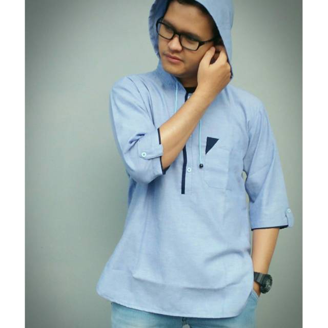 Kurta hoodie bahan denim oxford