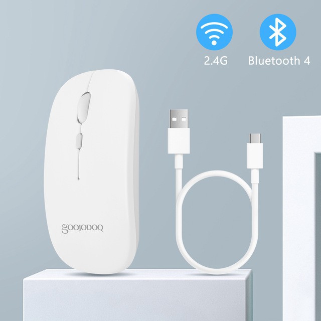 Goojodoq Dual Mode 2.4Ghz Wireless Bluetooth 2 In 1 Cordless Mouse-White