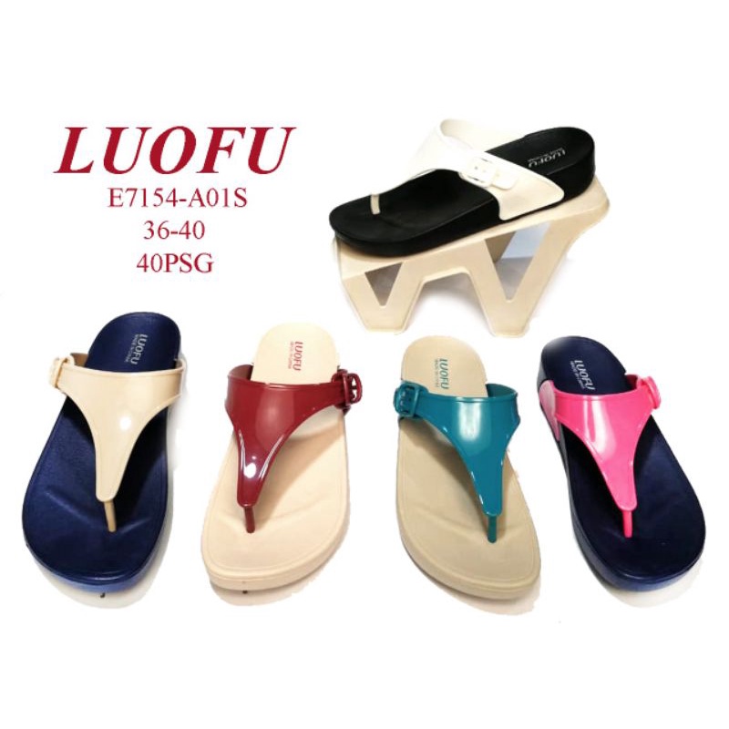 Sendal jepit karet wanita Luofu terbaru nyaman empuk,sandal WADGES jelly jepit gesper pinggir new,Luofu E7154A01S.