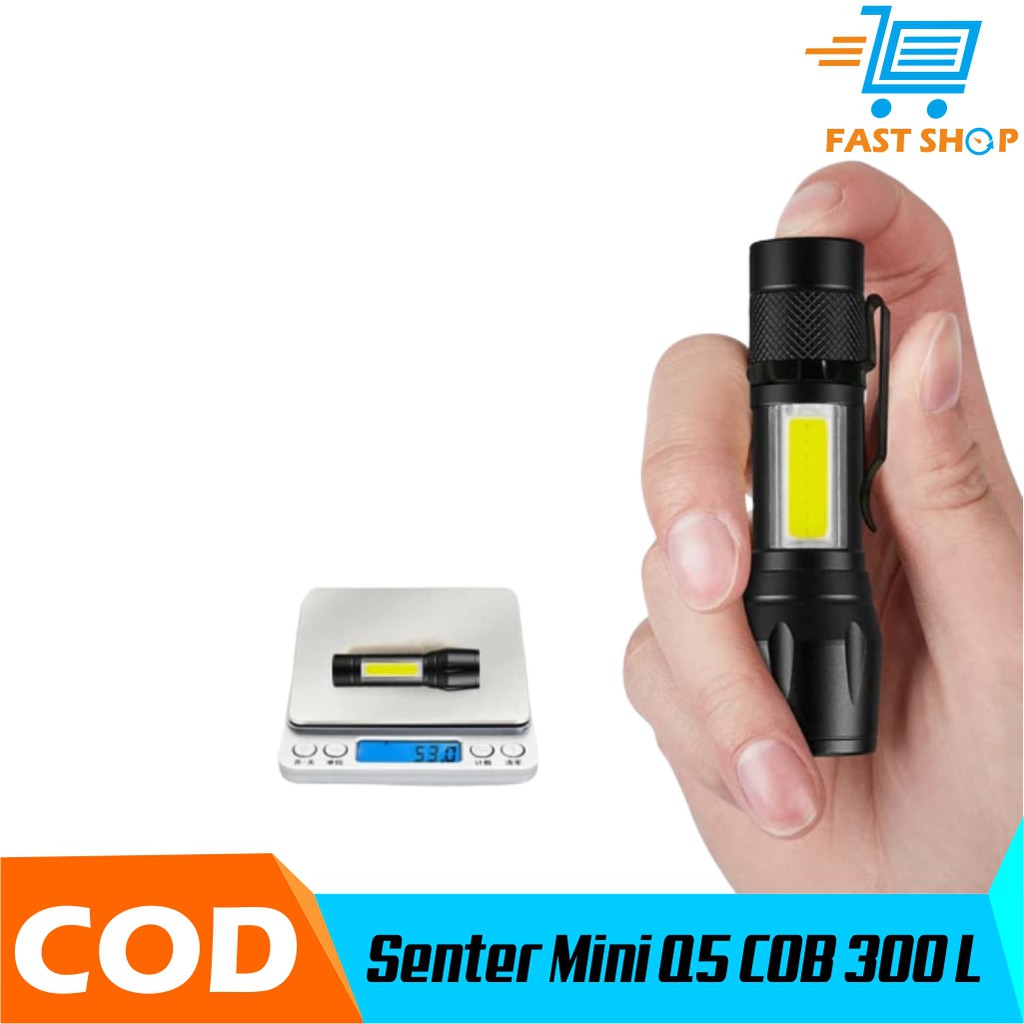 Senter LED Ukuran Mini Q5 Dengan COB 300 Lumens Dapat Di Cas