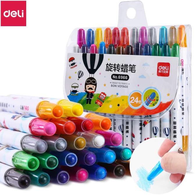 

Sale Deli whirligig crayon 24 colors Rotate the core without dirty 6966