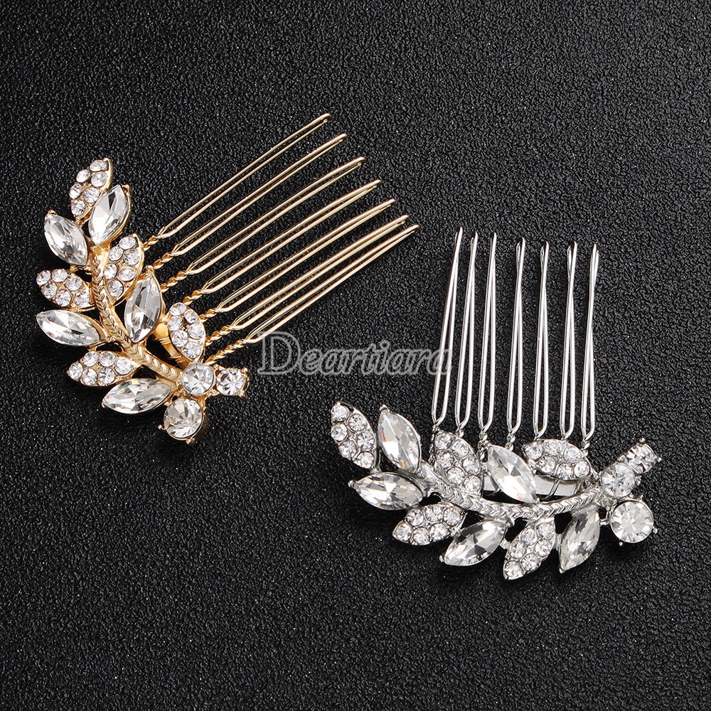 Sisir Rambut Bentuk Daun Aksen Kristal Berlian Imitasi Bahan Alloy Untuk Aksesoris Pengantin