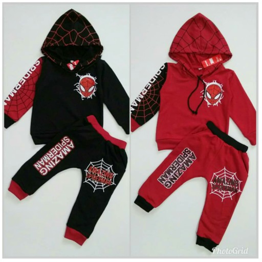 Baju Training Set Jaket Anak Bayi Laki-Laki Spiderman Size Kecil