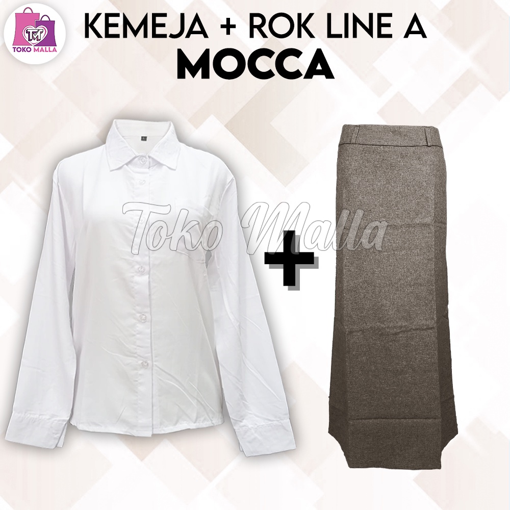 Setelan Kemeja Putih Set Wanita1 SET KEMEJA & ROK Line A "MOCCA" WANITA, Jas Formal, One Set Wanita 