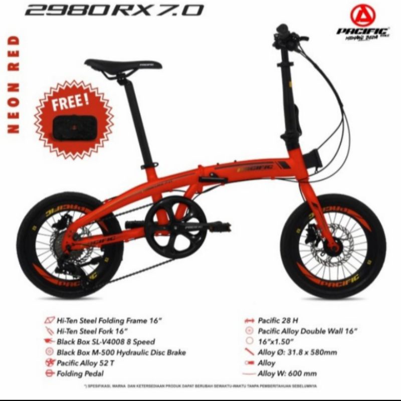sepeda lipat pacific 2980 RX 7.0 uk 16 inch