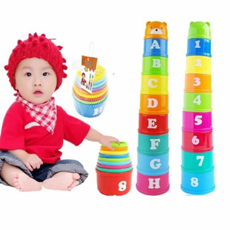 Mainan Stacking Cup / Gelas Susun Abjad / Angka Melatih Motorik anak FTC9232