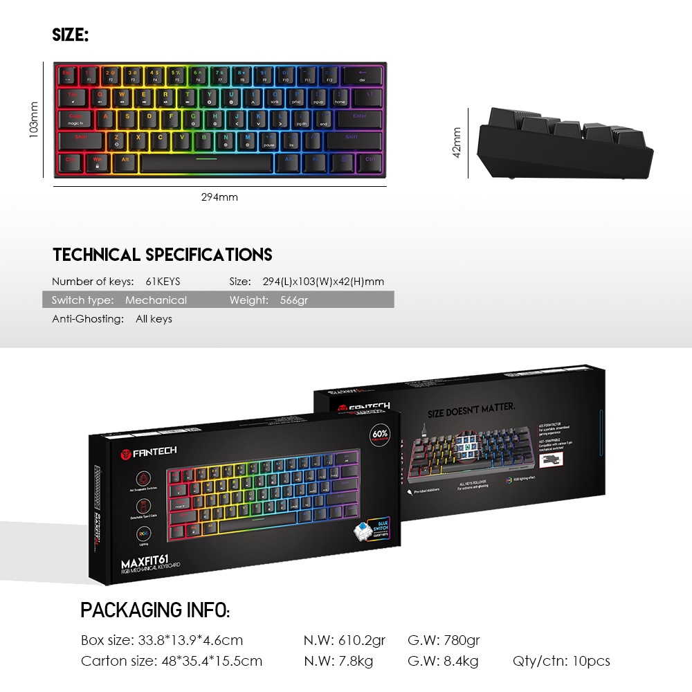 Fantech MK857 Maxfit61 Wired Gaming Mechanical Keyboard