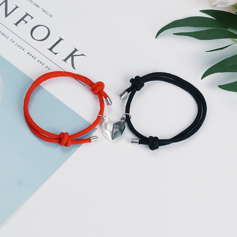 Fancyqube 2pcs Gelang Tali Kepang Magnetik Liontin Hati Bahan Stainless Steel Untuk Pria Dan Wanita