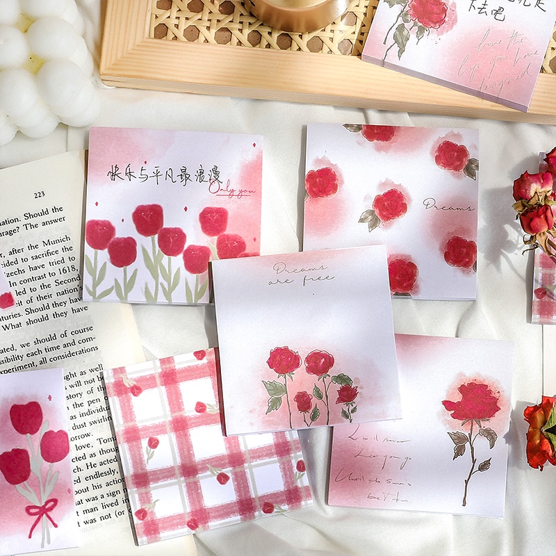 50 Lembar Kertas Memo Sticky Note Motif Bunga Romantis Untuk Pelajar