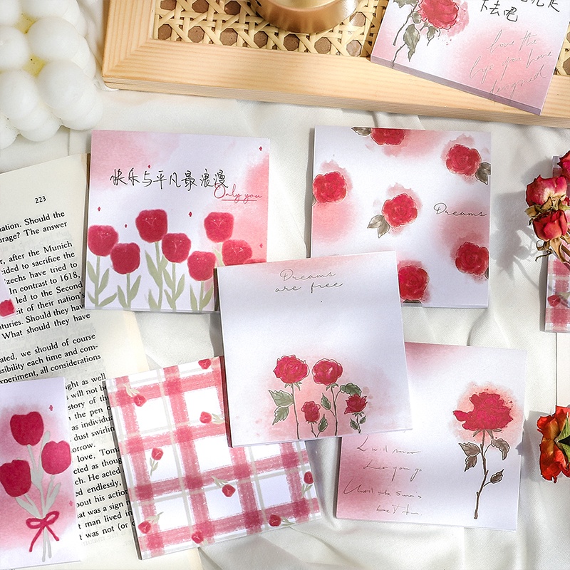 50 Lembar Kertas Memo Sticky Note Motif Bunga Romantis Untuk Pelajar