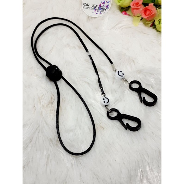 Strap masker anak anak strap masker anak laki laki tali penyambung masker hitam polos motif smile