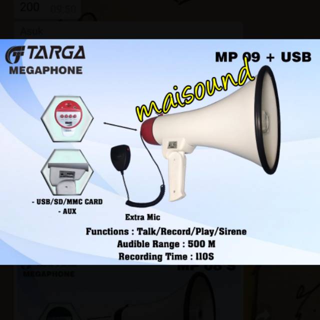 MEGAPHONE TARGA TR MP 09 USB MEGAPHONE TARGA MP09 SIRINE USB