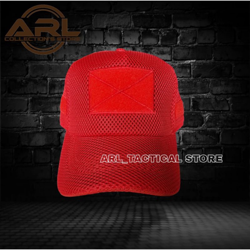 topi double mess polos merah / topi jaring tactical velcro / topi double mess merah