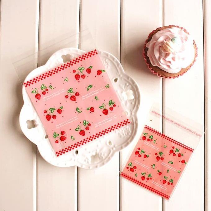

Plastik Kue Fancy OPP Bungkus Roti Cookies Bag Motif Cerry 10x11