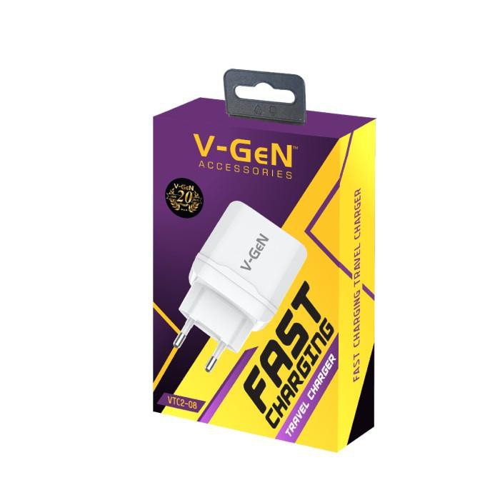 V-GeN Vtc2-08 Fast Charging Adaptor Travel Charger 2 Port USB Vgen