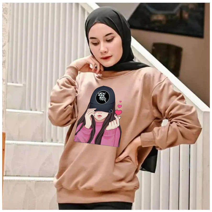 Kaos Lengan Panjang DTF CEWEK TOPI / Kaos Sweatshirt / Atasan Wanita / Atasan Wanita Lengan Panjang