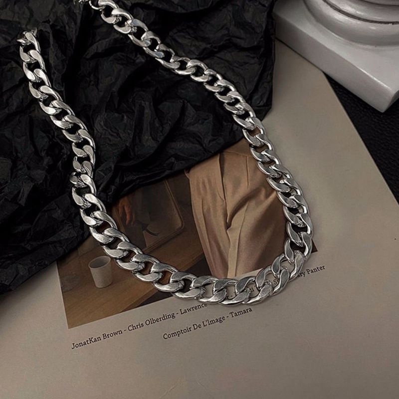 kalung choker rantai bahan stainless steel gaya punk korea kalung pria dan wanita kalung satu lapis