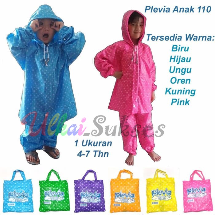 Plevia Kids 110 Raincoat Jas Hujan Anak laki perempuan Murah - Setelan Jaket Celana Umur 4-6 tahun