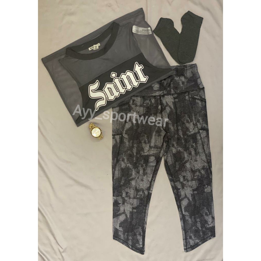 Sport Set - Gottex 7/8 Black maze + Saint Outer tee's (Yoga,Zumba)