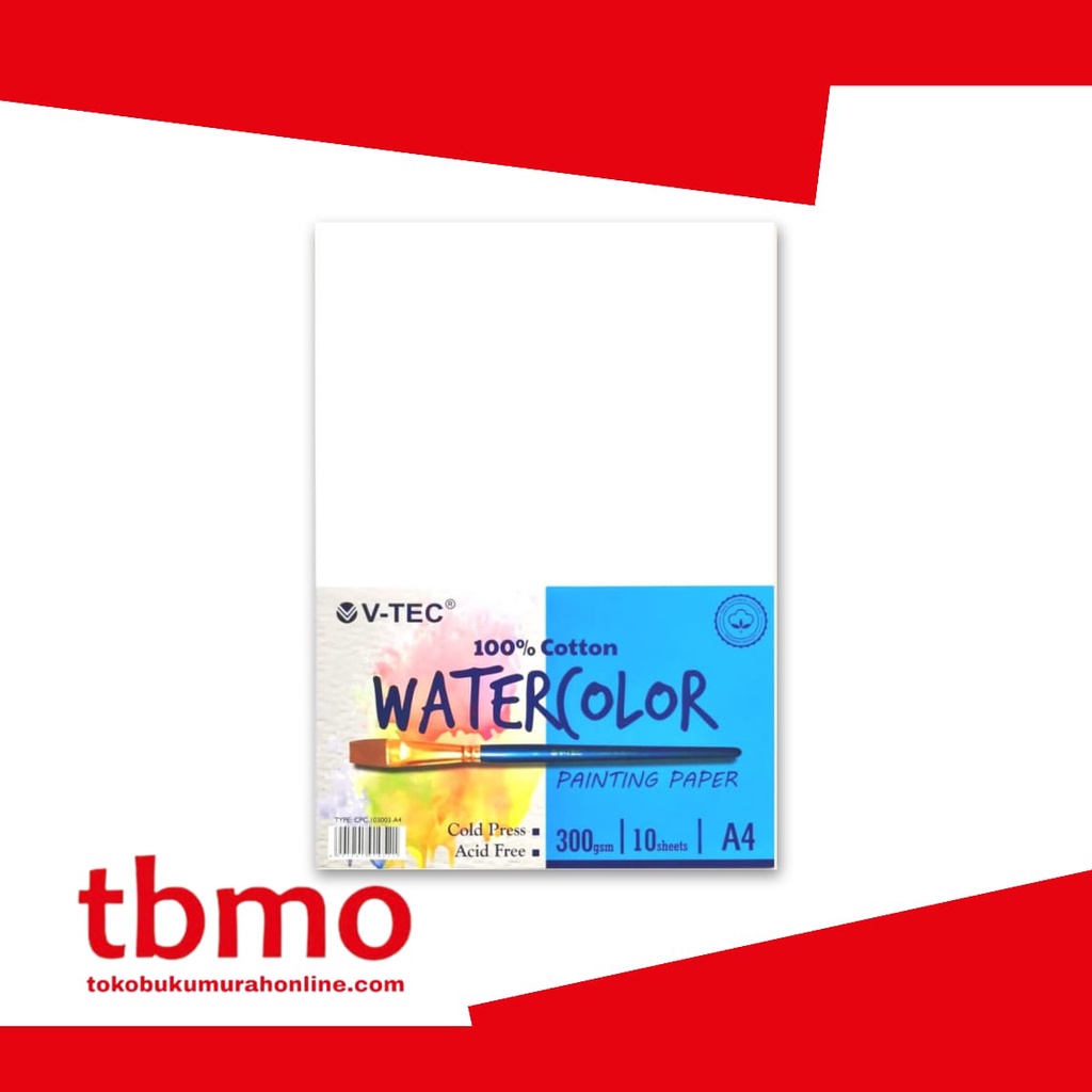 

TBMO WATER COLOUR PAINTING PAPER CPP 103003 10SHEETS/300GR UK.A4 COLD PRESS/COTTON V-TEC / KERTAS GAMBAR / KERTAS LUKIS