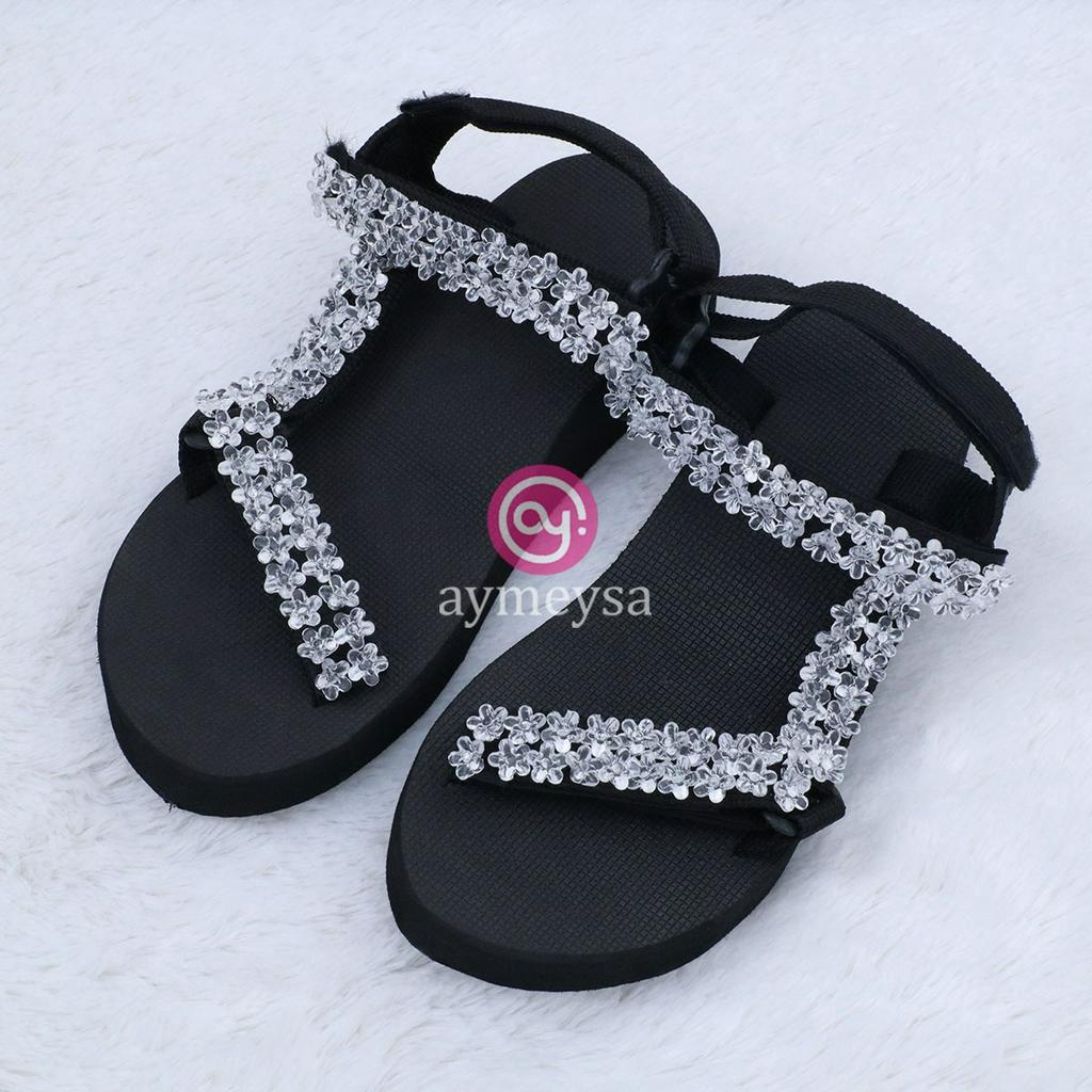 ELODI  (Beads Sandal - Sandal Mote/Manik Sakura Wanita) Sendal Wedges Wanita Tali