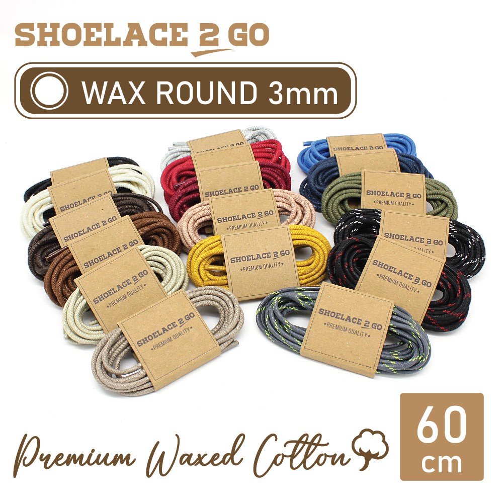 SHOELACE 2 GO PREMIUM TALI SEPATU LILIN WAX BULAT ROUND - WR3 - 60CM - 3MM