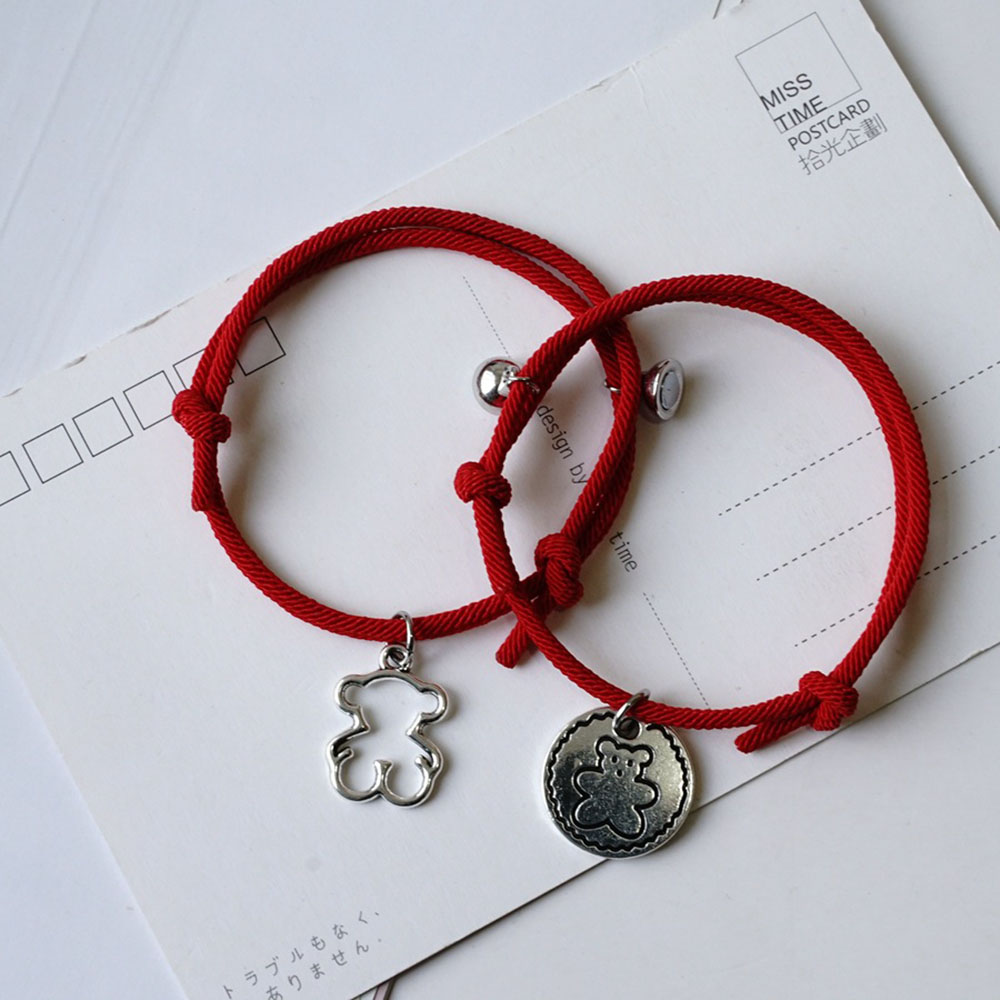 【COD Tangding】1 Pair Bear Lovers Bracelet Students Girlfriends Gift Magnet Suction Hand Rope