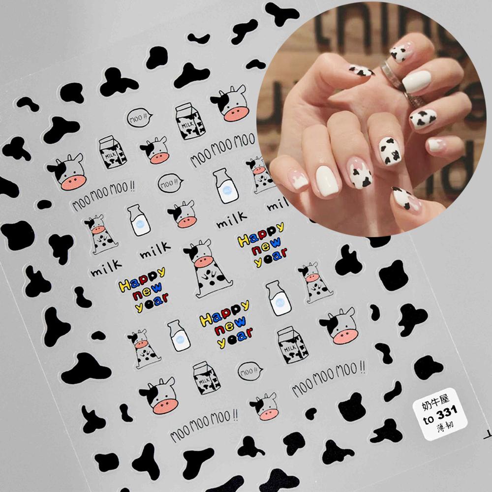 AUGUSTINA Agustina Kuku Decals 3D Wanita Gadis Manikur Aksesoris Musim Semi Air Slide Decals Kelinci Bunga Tanaman DIY Nail Art