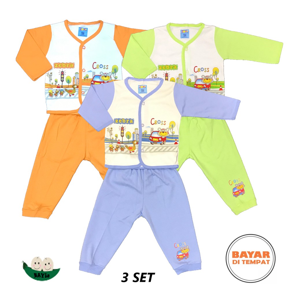 BAYIe - 3 SET Setelan Baju Bayi Panjang+Celana Panjang ZOKO 100% katun halus SNI umur 0-3 bulan