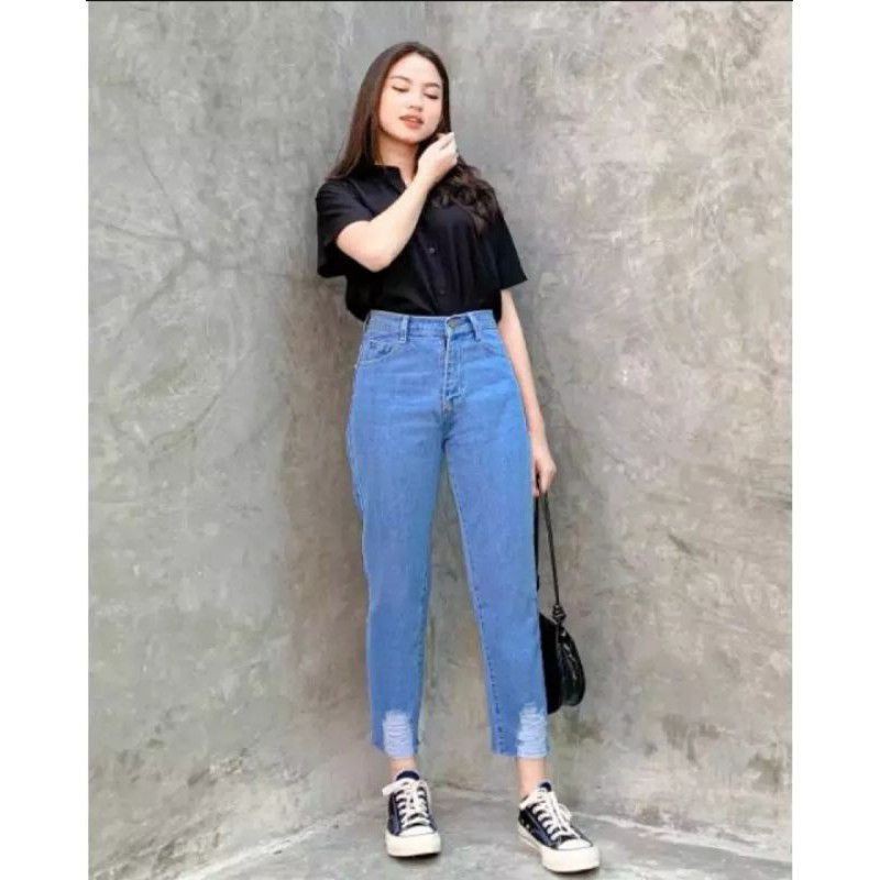 FREE BELT// CELANA BOYFRIEND JEANS WANITA-BOYFRIEND SOBEK-BOYFRIEND SOBEK BAWAH-BF UNFINIS