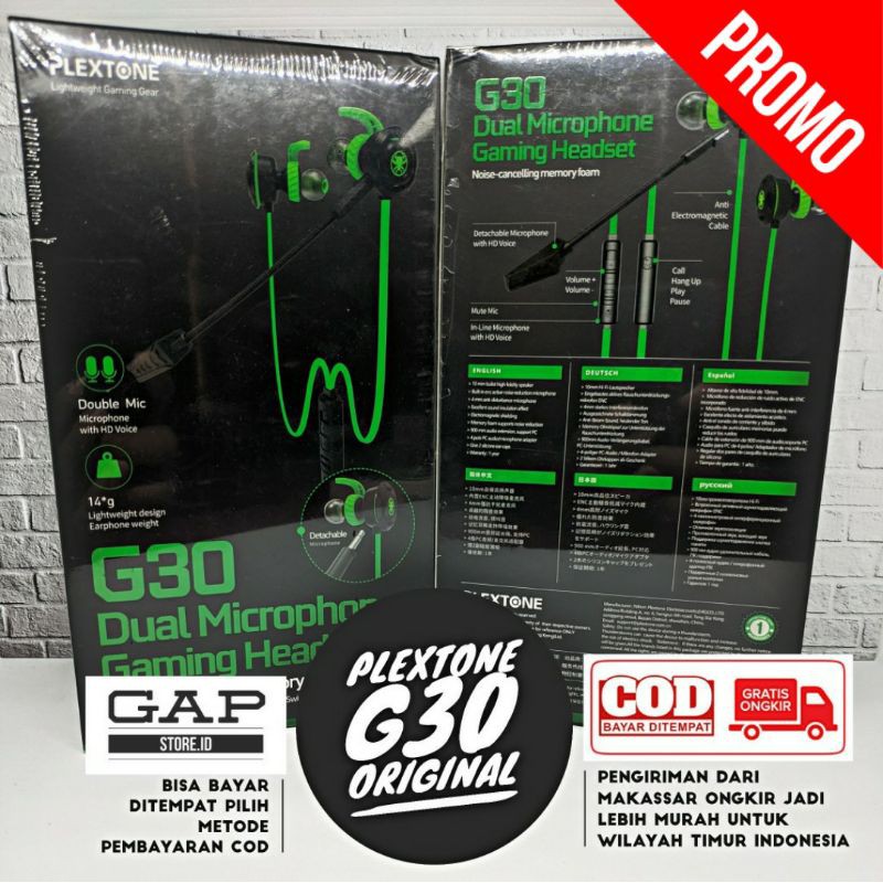 [Dikirim dari Makassar] Headset Earphone Plextone G30 with Mic Original (Bisa COD Bayar ditempat)