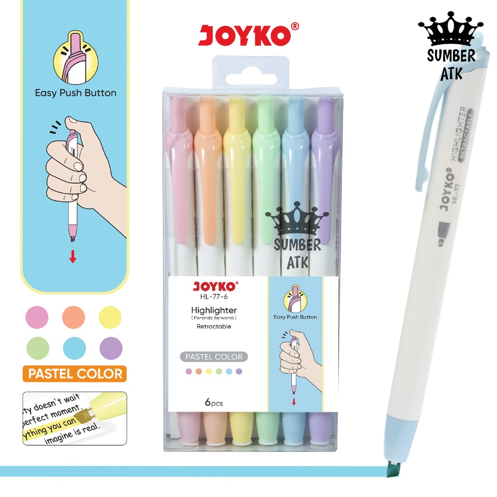 

Penanda Berwarna Highlighter Joyko HL-77-6 Warna Pastel Color