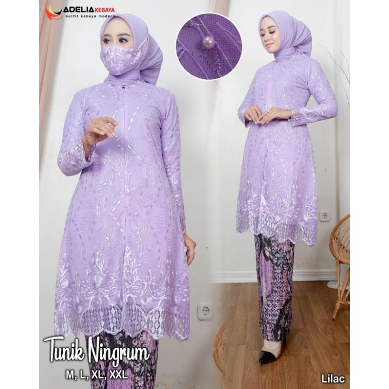 kebaya tunik busui friendly / tunik tulle busui/ stelan kebaya modern-LILAC