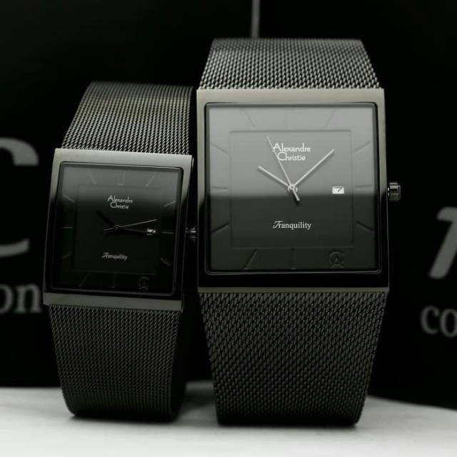 Jam Tangan Couple Alexandre Christie AC 8333 full Black Pria / Cowok dan Wanita / Cewek Original