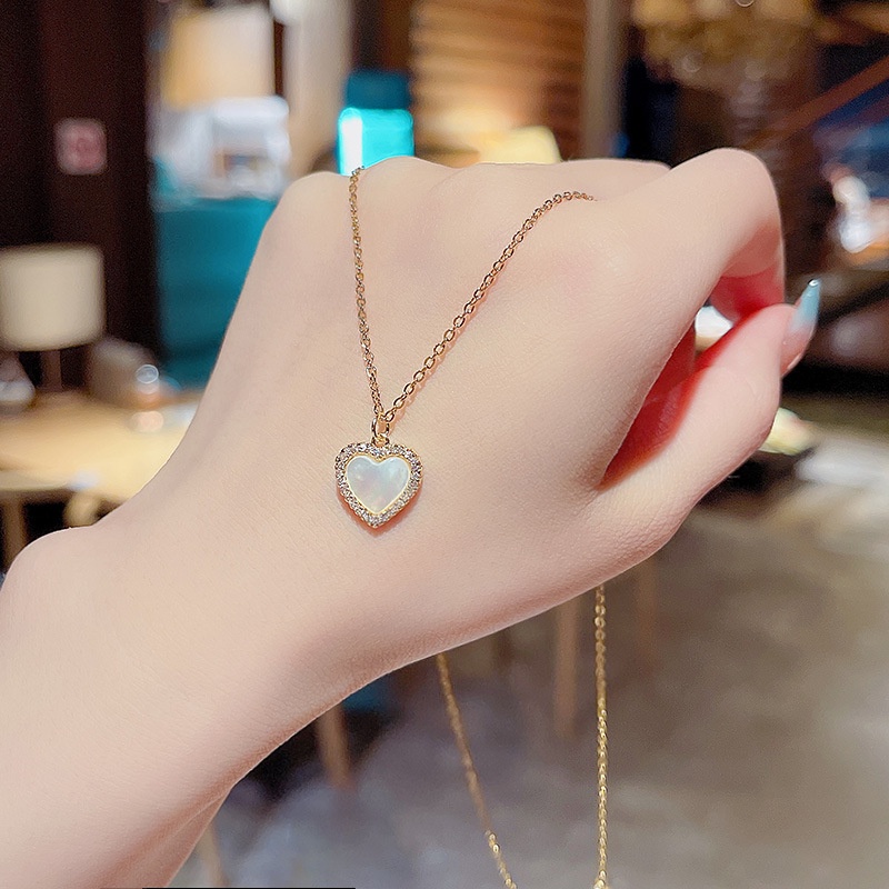 Papaozhu Korea Bentuk Hati Opal Liontin Kalung Untuk Wanita Ulang Tahun Valentines Day Hadiah Perhiasan