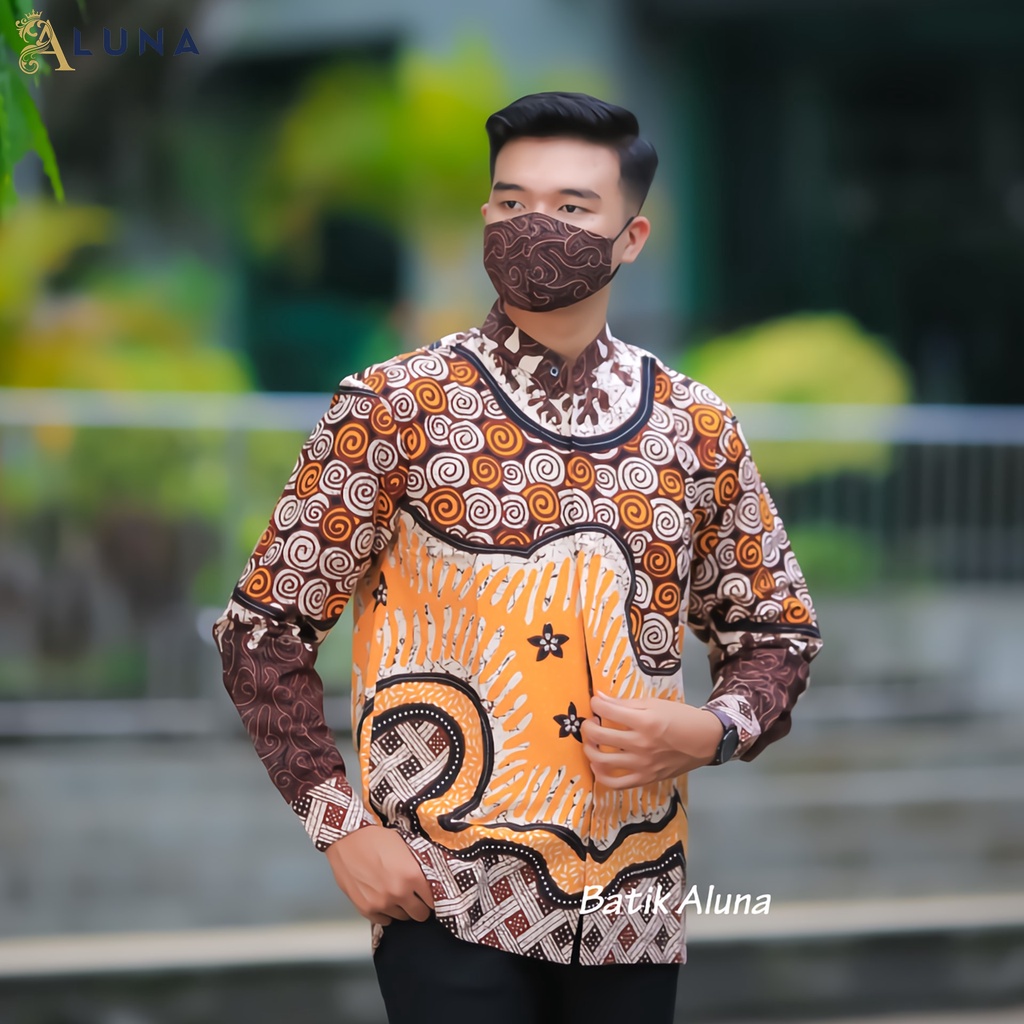 Baju Kemeja Koko Kurta Pakistan Pria Dewasa Motif Batik Aluna Baju Muslim Lengan Panjang Terbaru Good Quality Katun Premium MBA 009