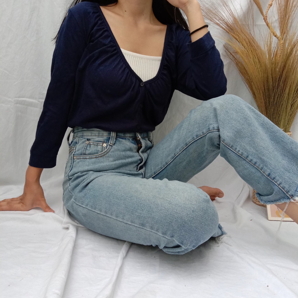 Navy Blue Cardigan Biru Dongker Outer