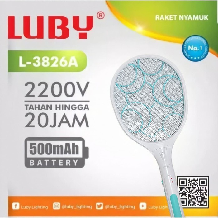 Luby L-3826A / L-3881 / L-3882 / L-3883  Raket Nyamuk Luby Cas Rechargeable Mosquito Swatter L3826A / L3881 / L3882 / L3883 luby