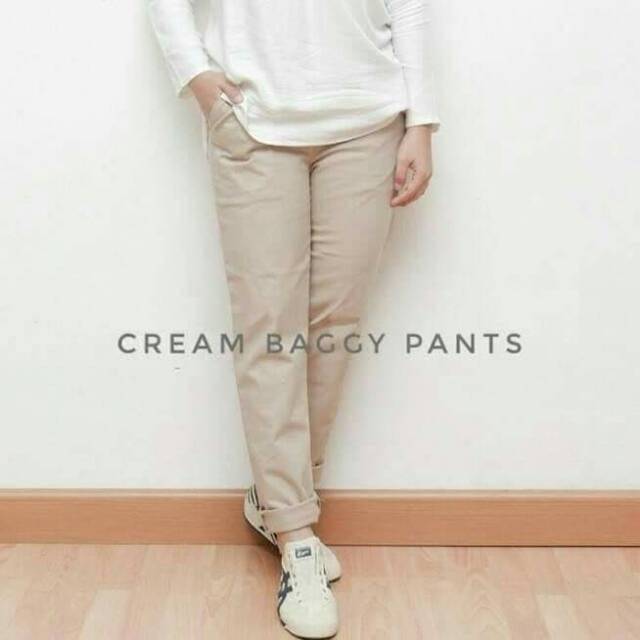 ootd baggy pants cream