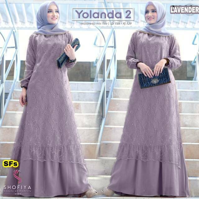 Yolanda 2 Original Shofiya FS Gamis Dress Pesta Longdress Maxi Material Wollycrepe Mix Tile Premium