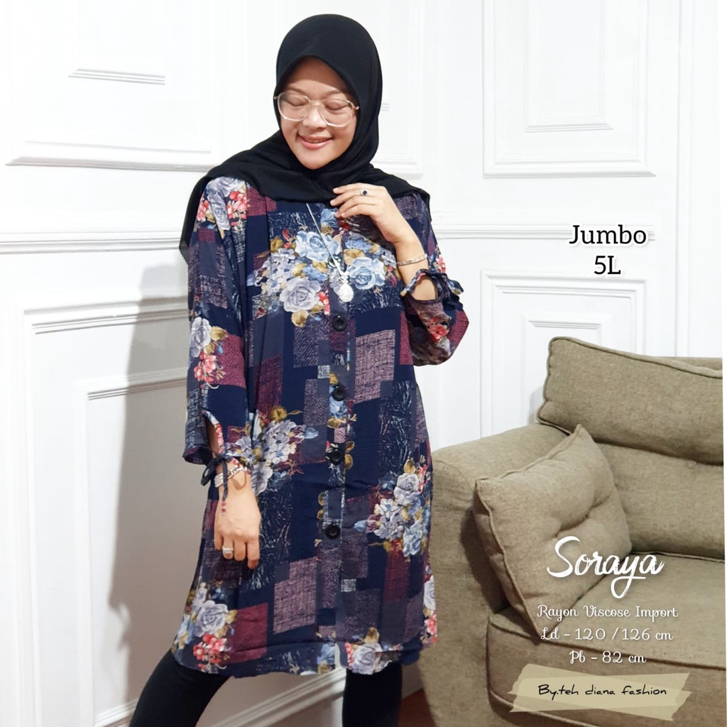 Baju Atasan Wanita Jumbo / Blouse Wanita Jumbo / Atasan Wanita Jumbo Model Soraya Viscose LD 124-Rose Grey