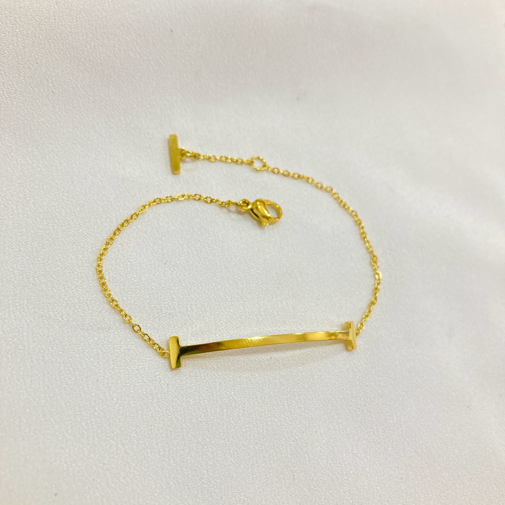 Gelang Tangan Titanium Rantai Plat Gold