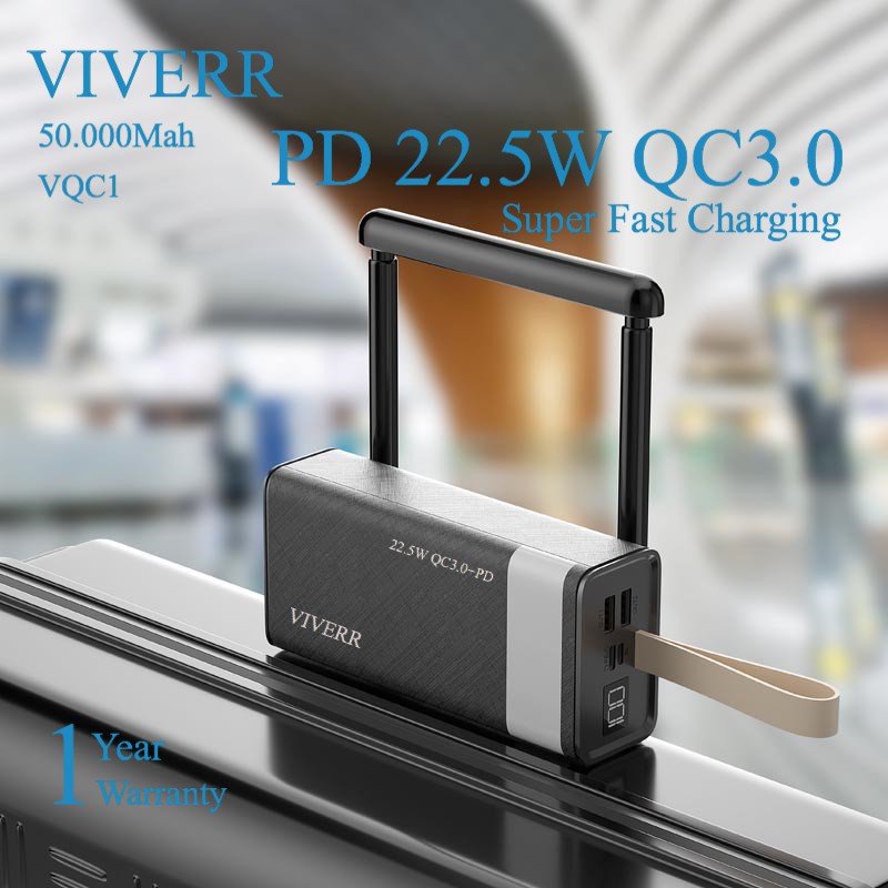 Powerbank VIVERR Real kapasitas 50.000 Mah Quick Charger 22.5W QC3.0+ PD Fast Charging Original.