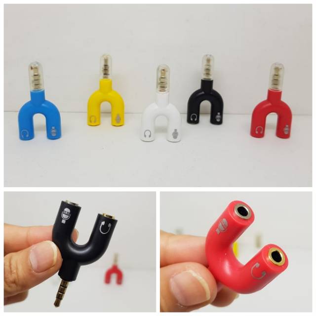 Splitter Audio 2 in 1 Shape U Converter Headset Cabang 2 Shape U Spliter Audio Male to 2Female 3.5mm