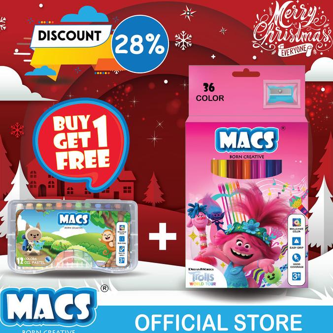 

(BISA COD) Holiday bundle 36 Trolls color pensil+12 warna oil pastel crayon MACS FREE ONGKIR Kode 147